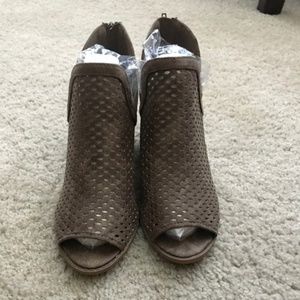 Dark Taupe Peep Toe Booties from Qupid